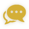 Gold speech bubble communication icon with a soft black-and-gold shadow, symbolizing South East Sleepers’ clear, responsive communication hosts can trust.