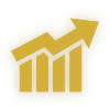 Gold upward-trending graph icon with a subtle black-and-gold glow, representing how South East Sleepers boosts host revenue through better occupancy and guest satisfaction.